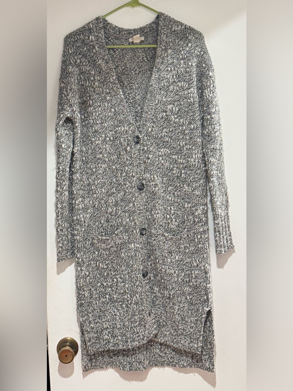 Caslon Long Open-Front Knit Wool Cardigan Sweater,XS fits like between S and M